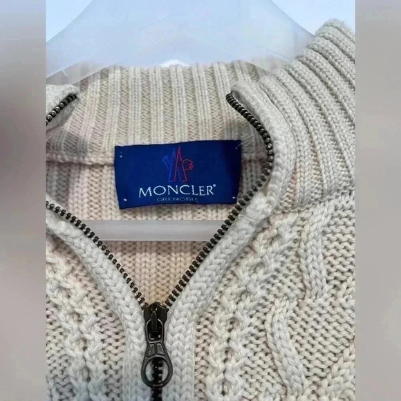 Moncler Pure New Wool Cable Knit Zip Up Sweater LIKE NEW - Picture 3 of 4